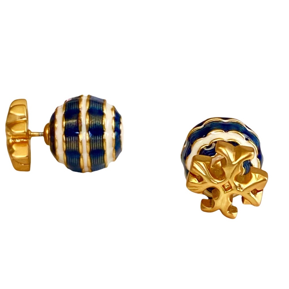NEW Tory Burch Roxanne Multi Double Stud Navy Earrings Rtl $198